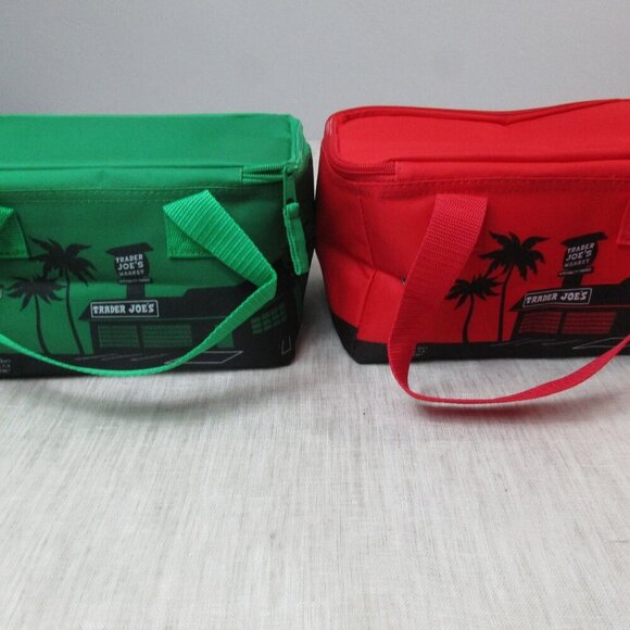 2 x Trader Joe's Mini Insulated Cooler Tote Bag Large Red and Green 1.5 Gallon - Picture 6 of 9